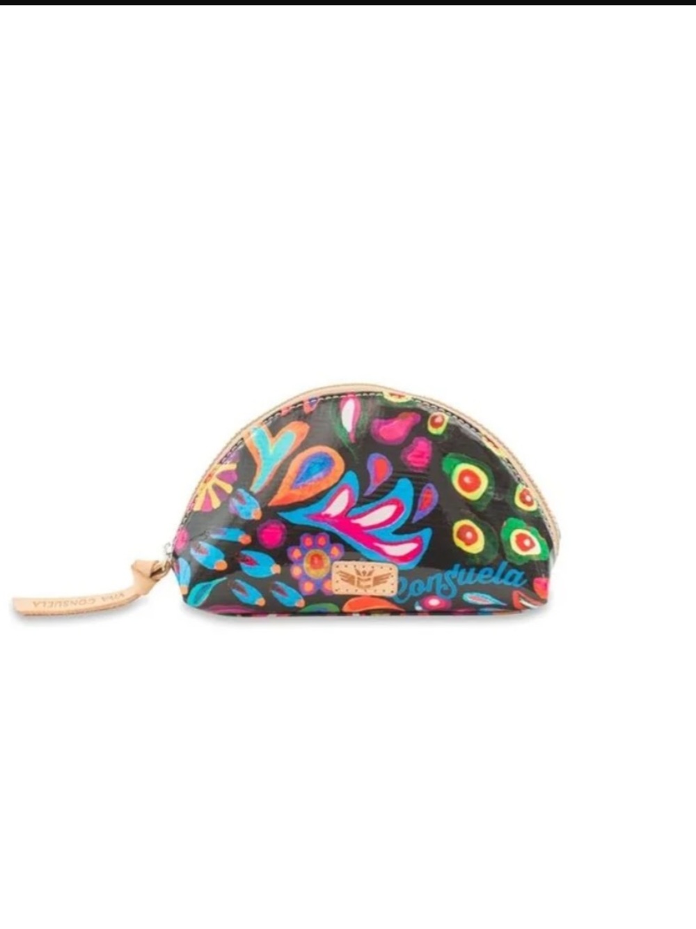 Consuela Black Multi Floral Half-Moon Pouch